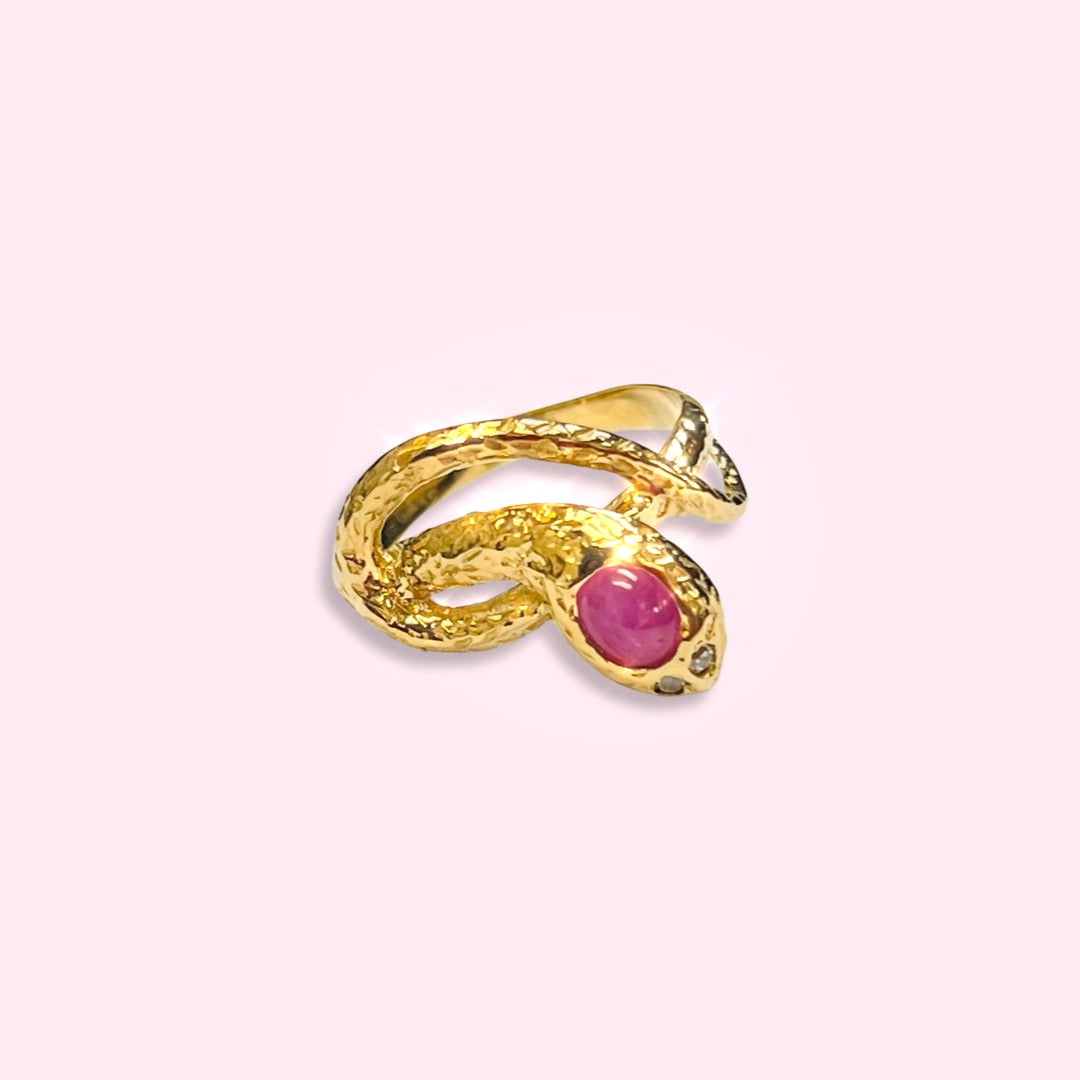 Gorgeous 14K Yellow Gold Sapphire Snake Ring Size 8.5