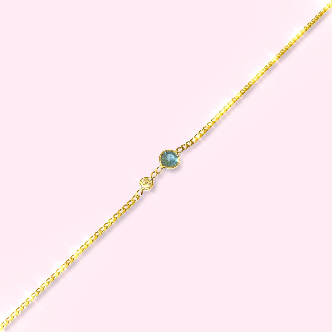 Sapphire And Diamond Bracelet in Solid 14k Yellow Gold 7"