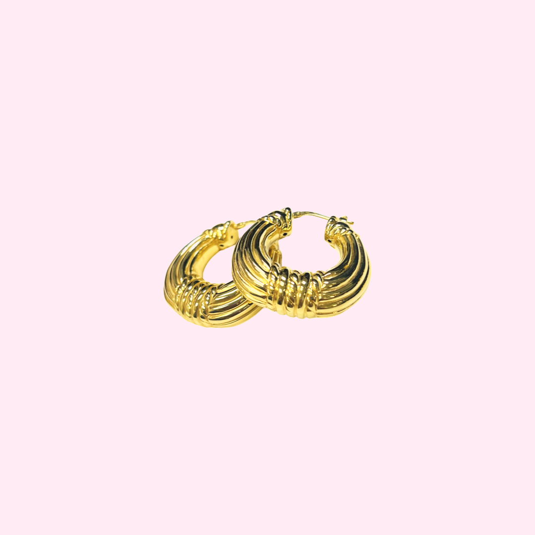 1.5" Beautiful Textured 10K Yellow Gold Hoop Earrings