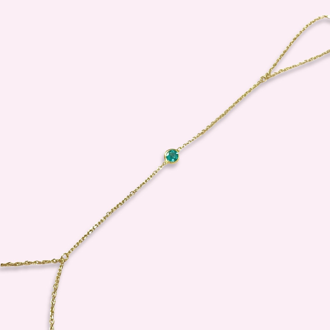 14K Yellow Gold Single Round Emerald Handchain