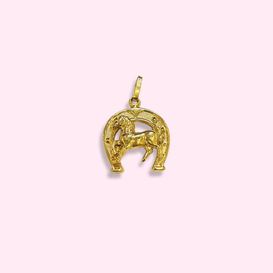 Lucky HorseShoe 18K Yellow Gold Charm Pendant 1.2 x .75"