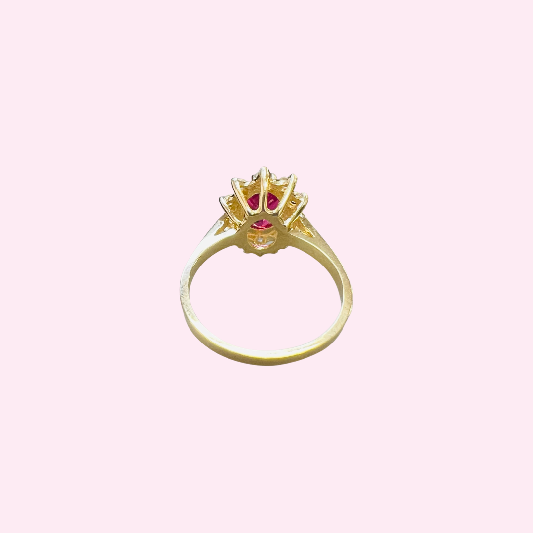 14K Yellow Gold Pink Tourmaline and Diamond Halo Ring Size 6