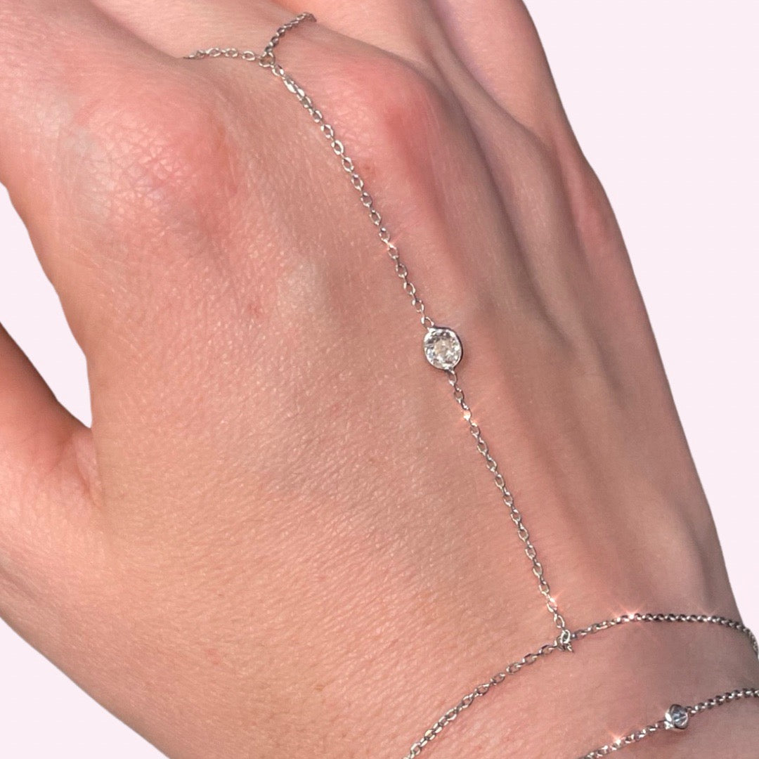.35CT Old Mine Cut Diamond 14K White Gold Diamond Solitaire Hand Chain Bracelet