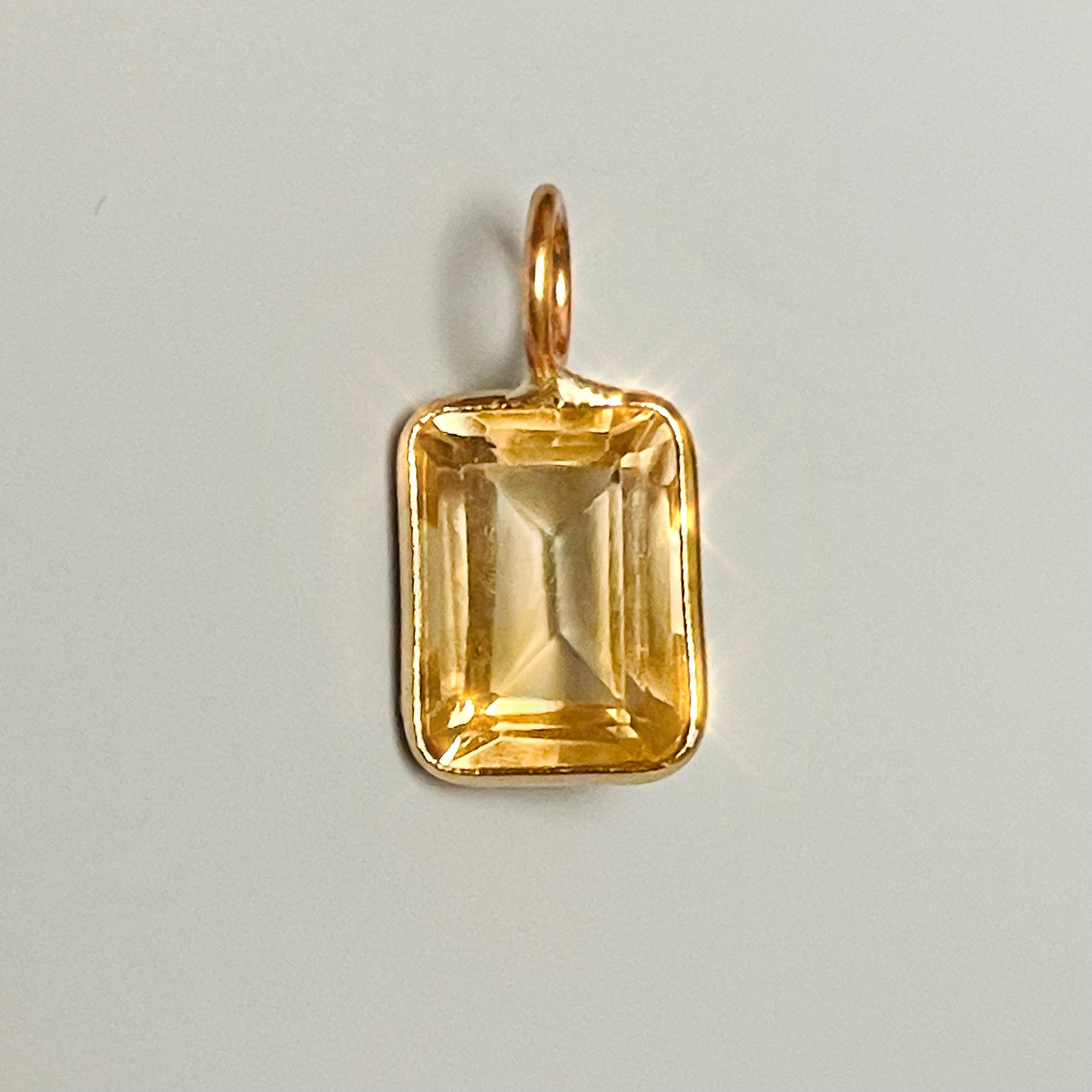 Natural Yellow Citrine Emerald Cut 14K Yellow Gold Pendant Charm 13x6.5mm