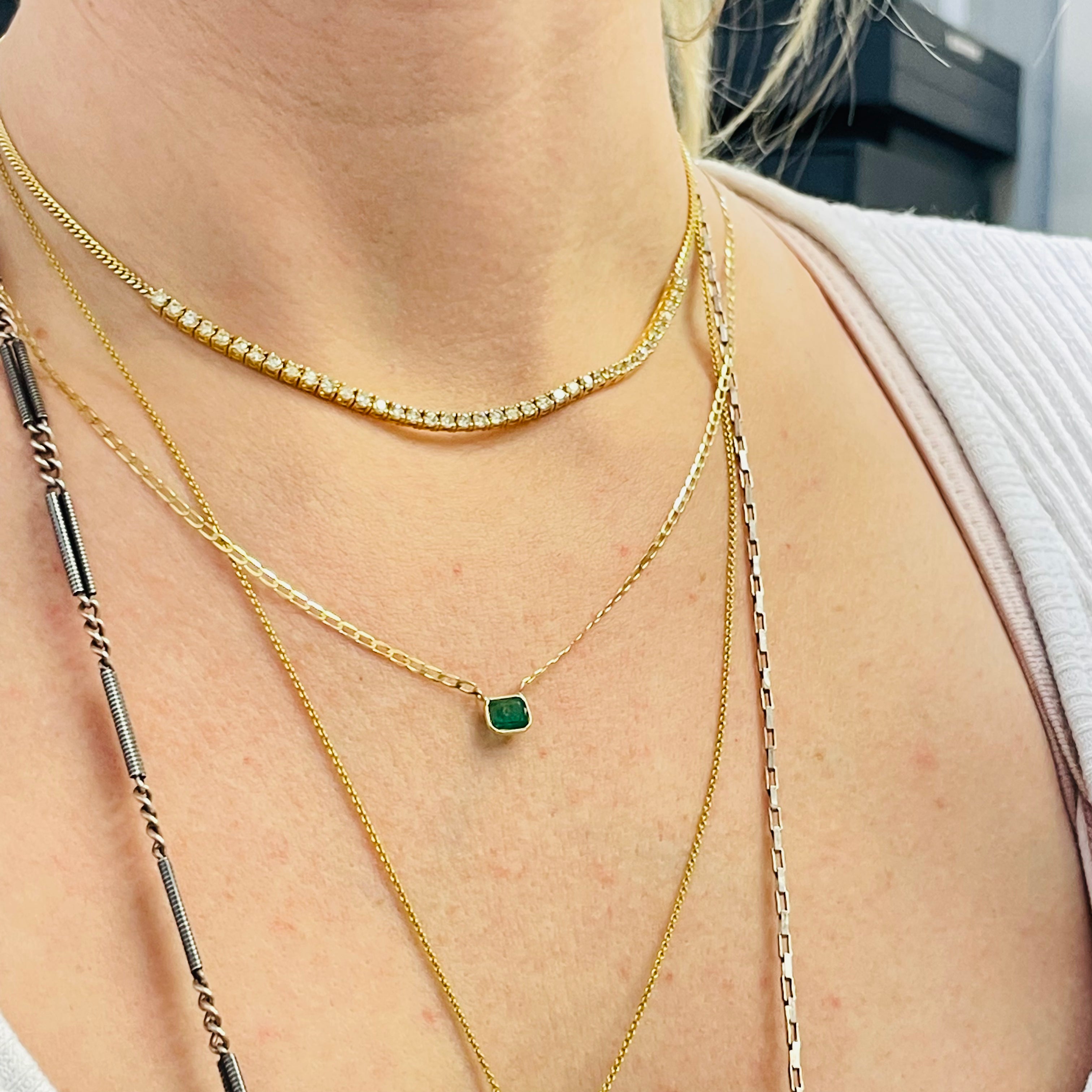 Solitaire Emerald 14K Yellow Gold Curb Chain Necklace