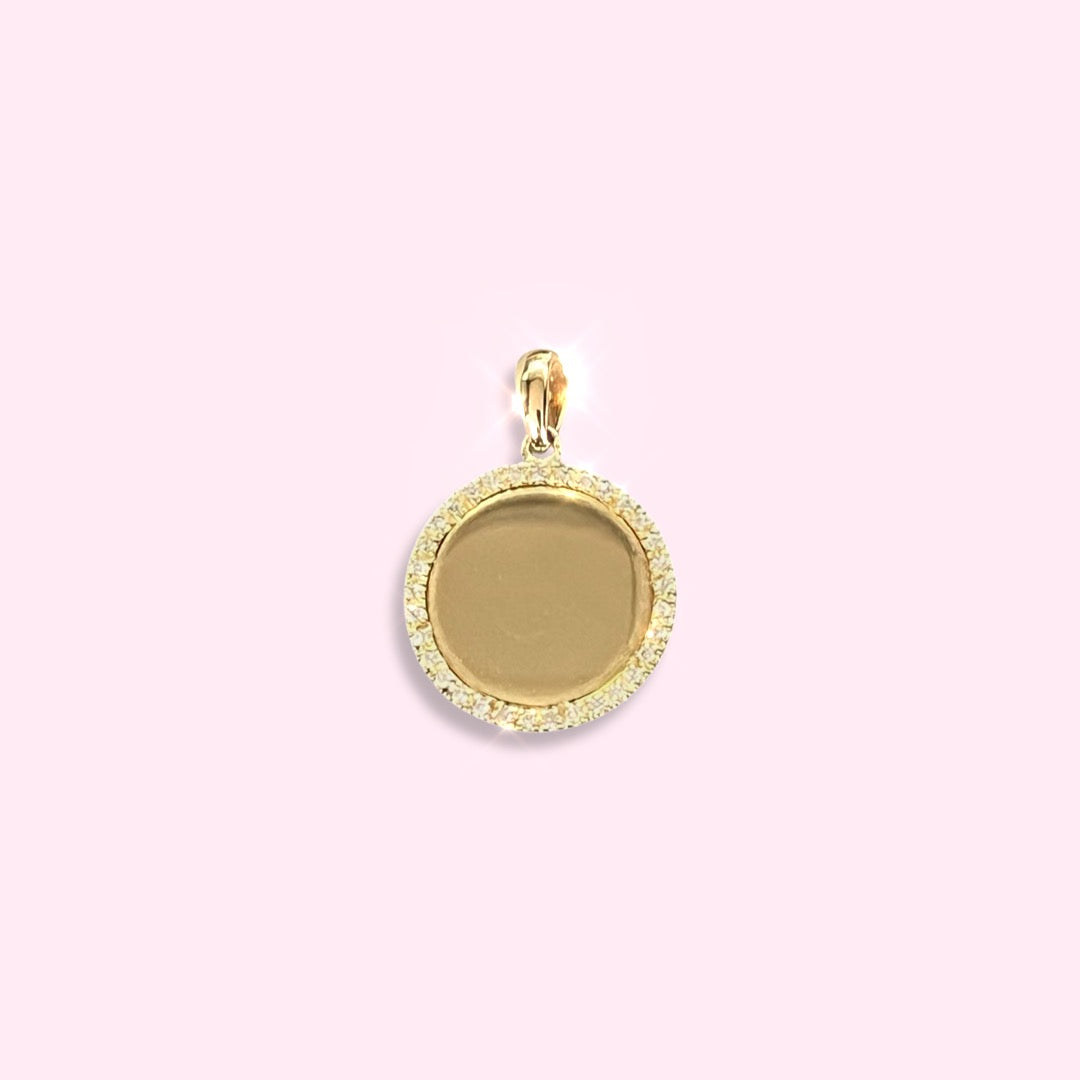 14K Yellow Gold Mirror Diamond Pendant .90"