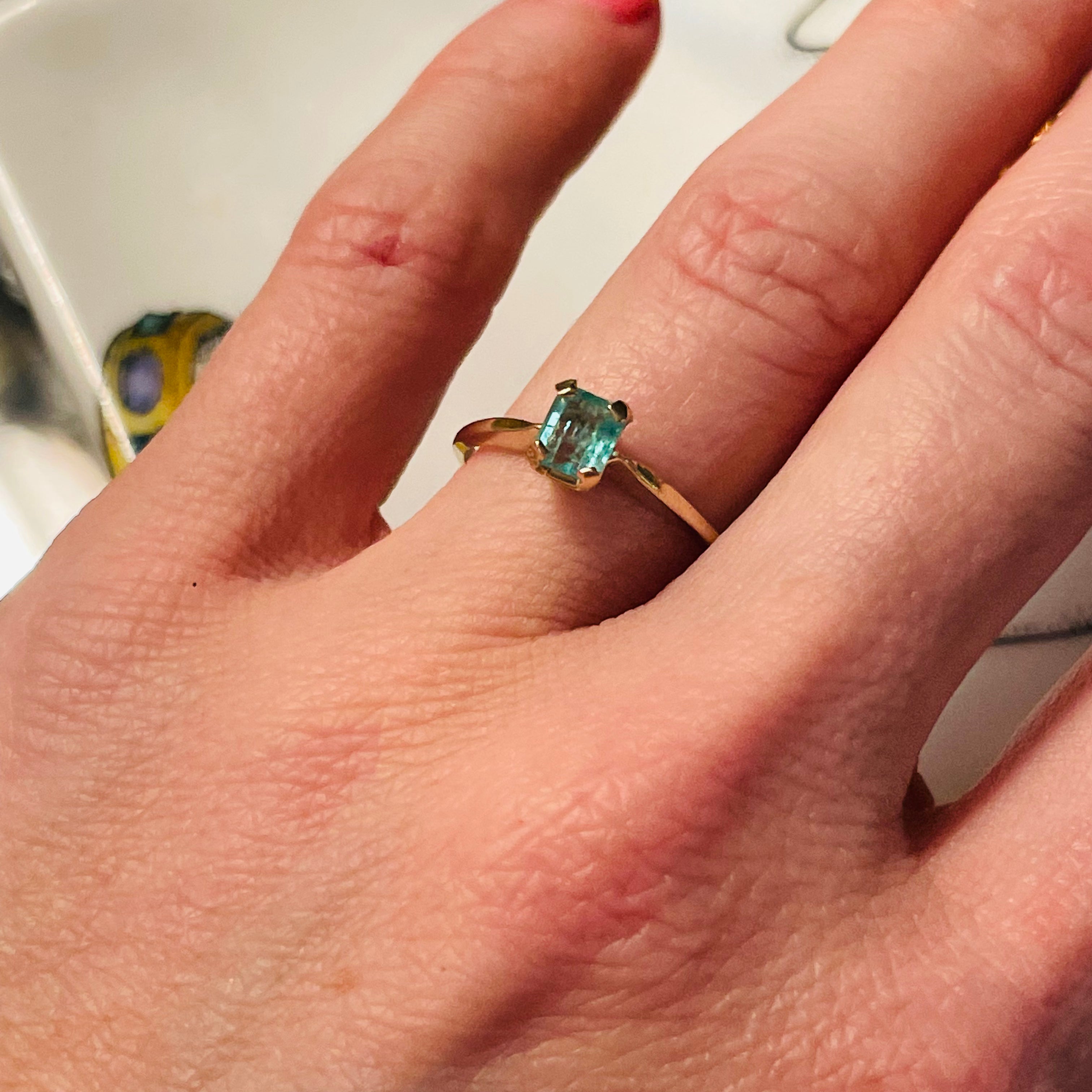 Solitaire Colombian Emerald 14K Yellow Gold Ring Size 6 RESERVED SIZED to 4