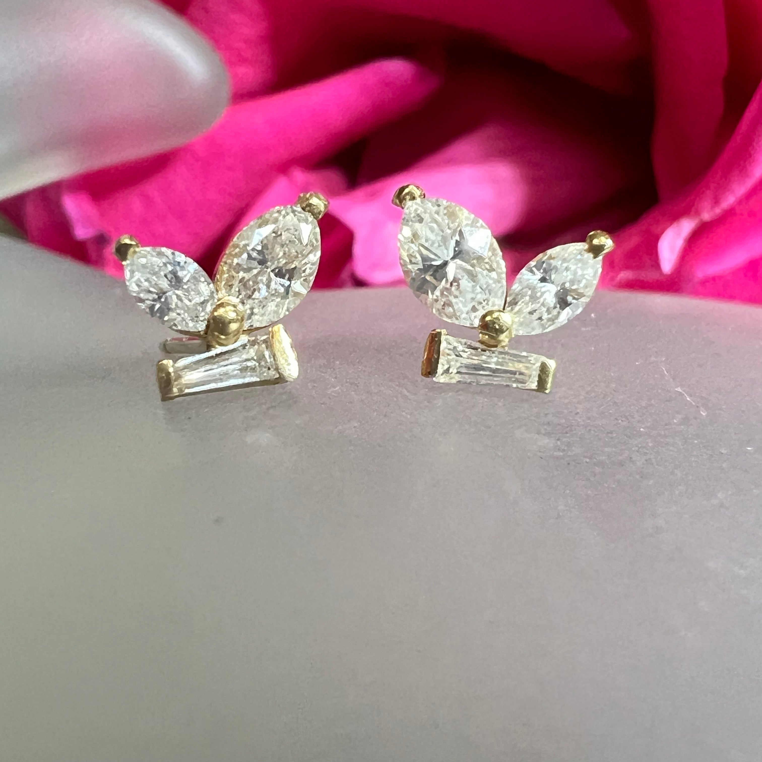 18k Yellow Gold Butterfly Diamond Stud Earrings