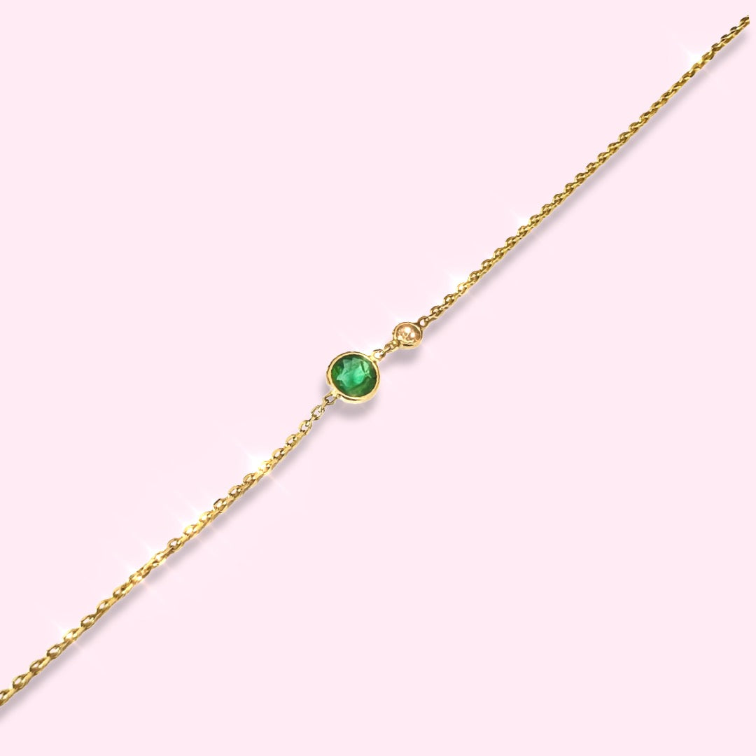 Emerald And Diamond Bracelet in Solid 14k Yellow Gold 6.25"