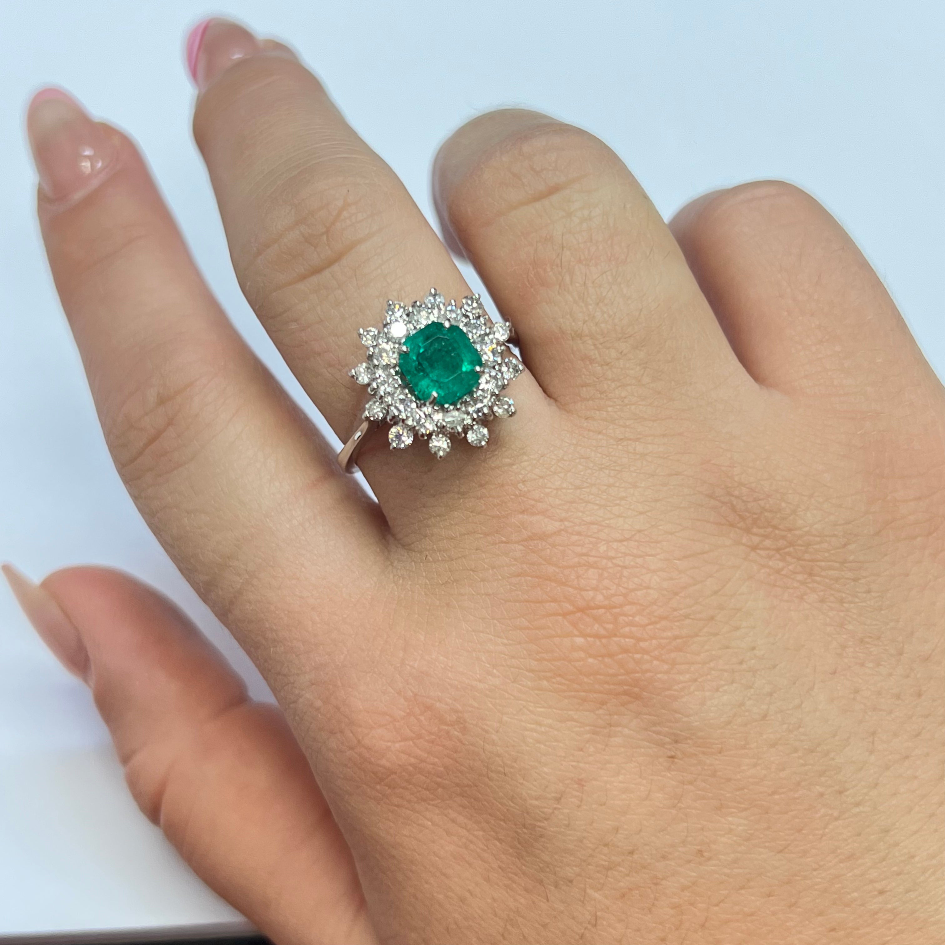 14K Yellow Gold Emerald and Diamond Halo Ring Size 9.5