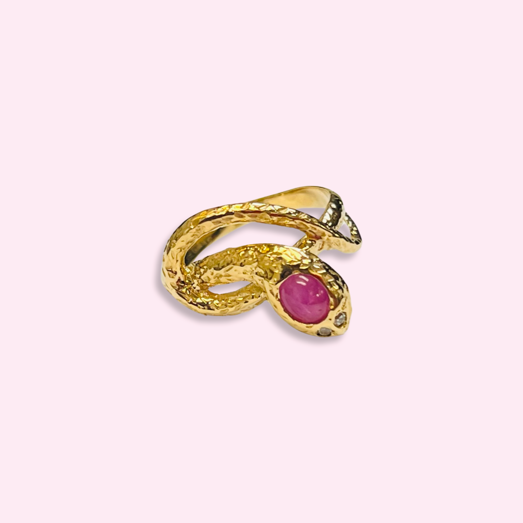 Gorgeous 14K Yellow Gold Sapphire Snake Ring Size 8.5