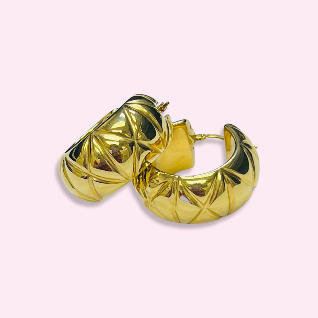 10K Yellow Gold Textured Hoop Earrings