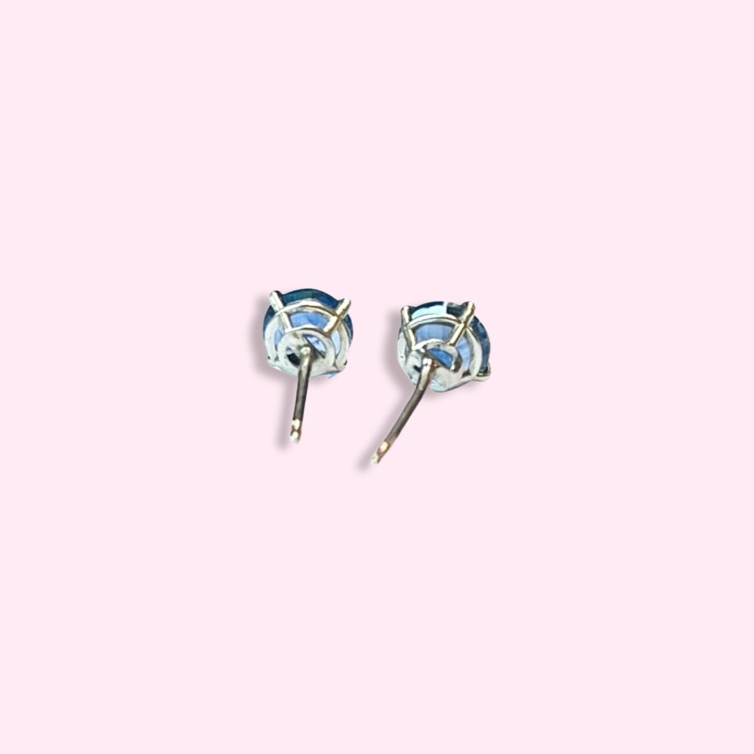 .90CTW 4mm Round Blue Sapphire 14K White Gold Stud Earrings