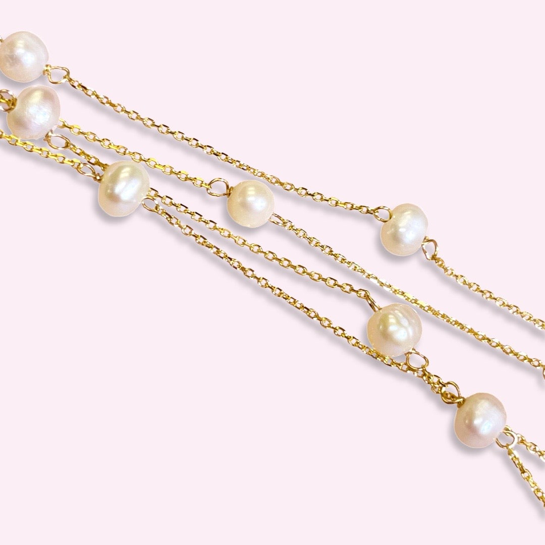 Fresh Water Pearl 14K Yellow 16” Station Necklace