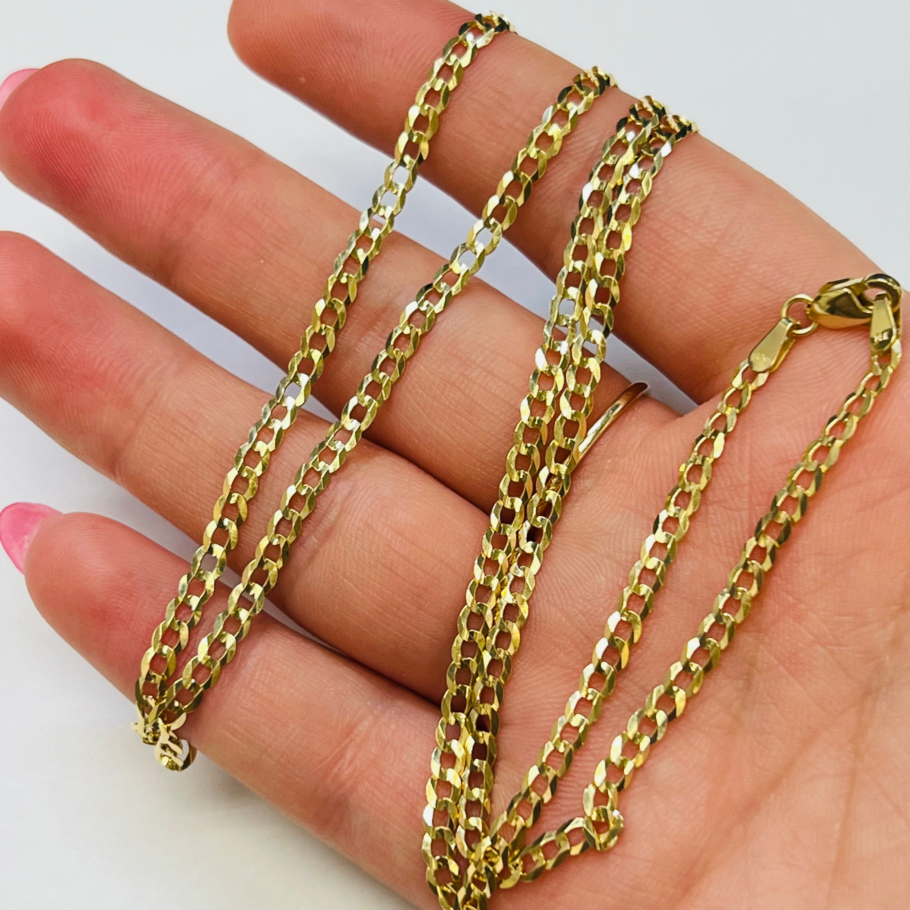 22” 3mmSolid 14K Yellow Gold Cuban Curb Link Necklace