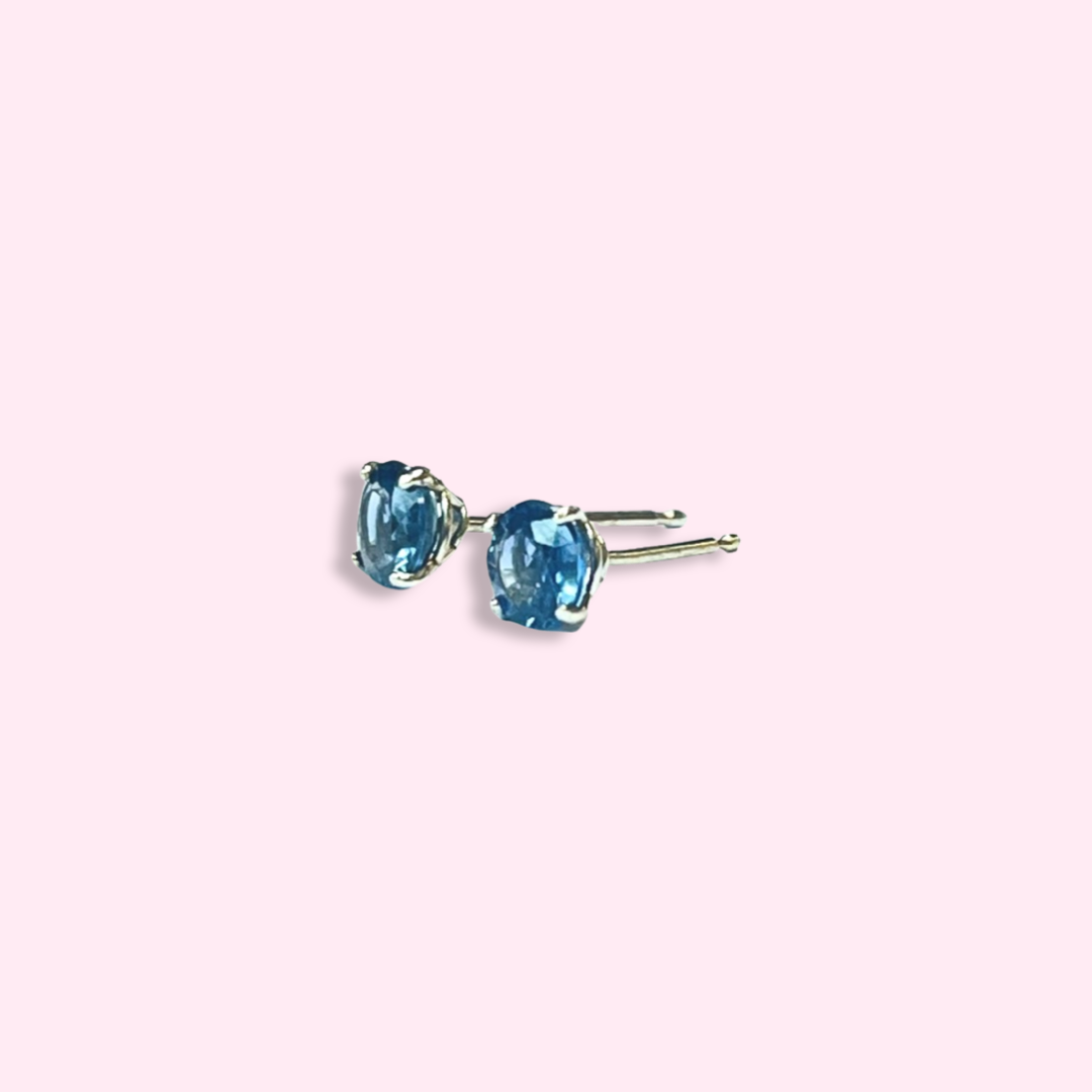 .90CTW 4mm Round Blue Sapphire 14K White Gold Stud Earrings