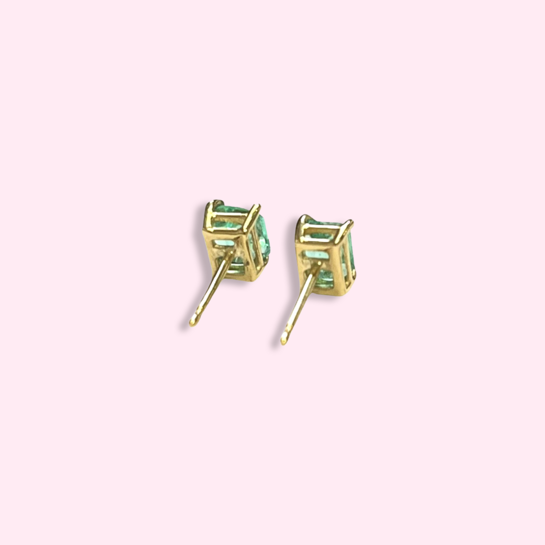 1CTW Bright Emerald 14K Yellow Gold Stud Earrings