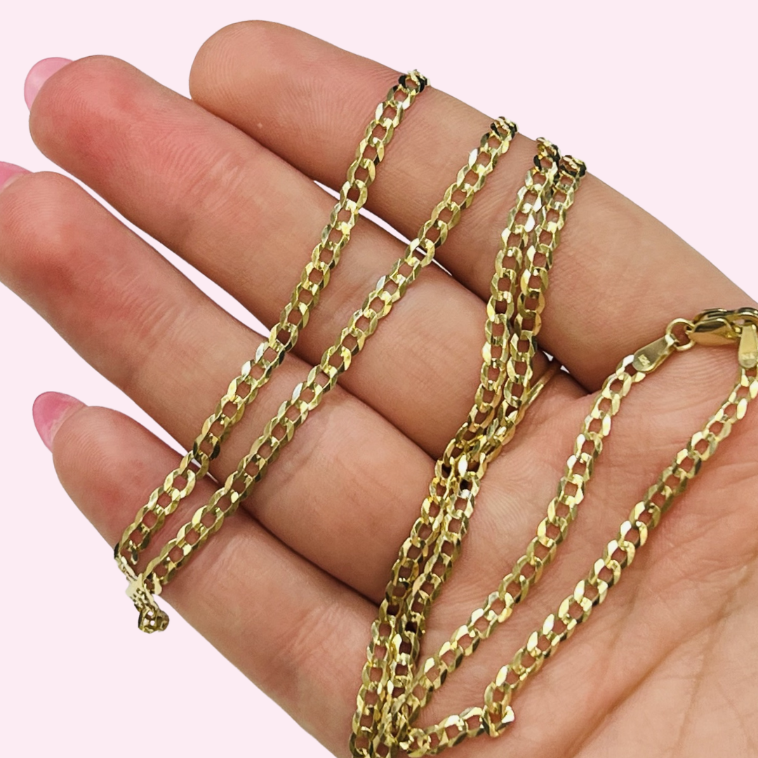 22” 3mmSolid 14K Yellow Gold Cuban Curb Link Necklace