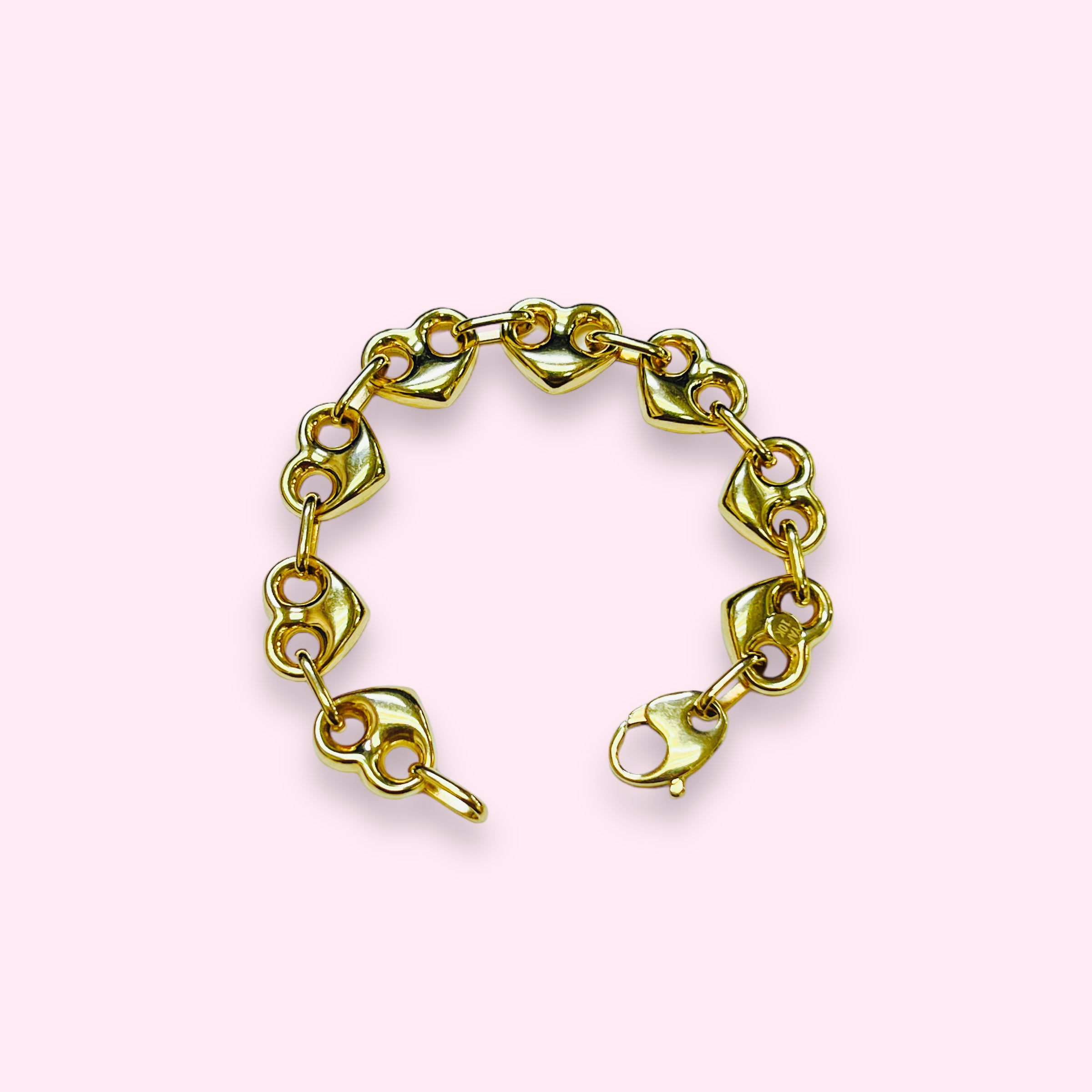Solid 10K Yellow Gold Wide Heart Gucci Link Bracelet