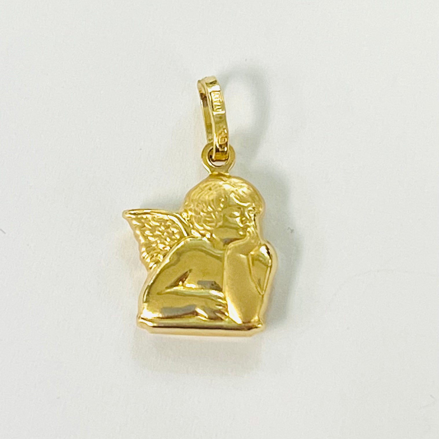 Sweet Thinking Angel Cherub Puffy Charm Pendant in 14K Yellow Gold 13