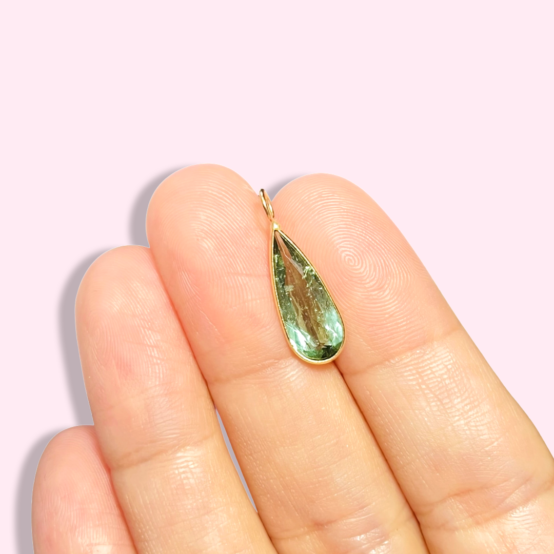 Pear Cut Light Blue Tourmaline 14K Yellow Gold Pendant Charm 22x7mm