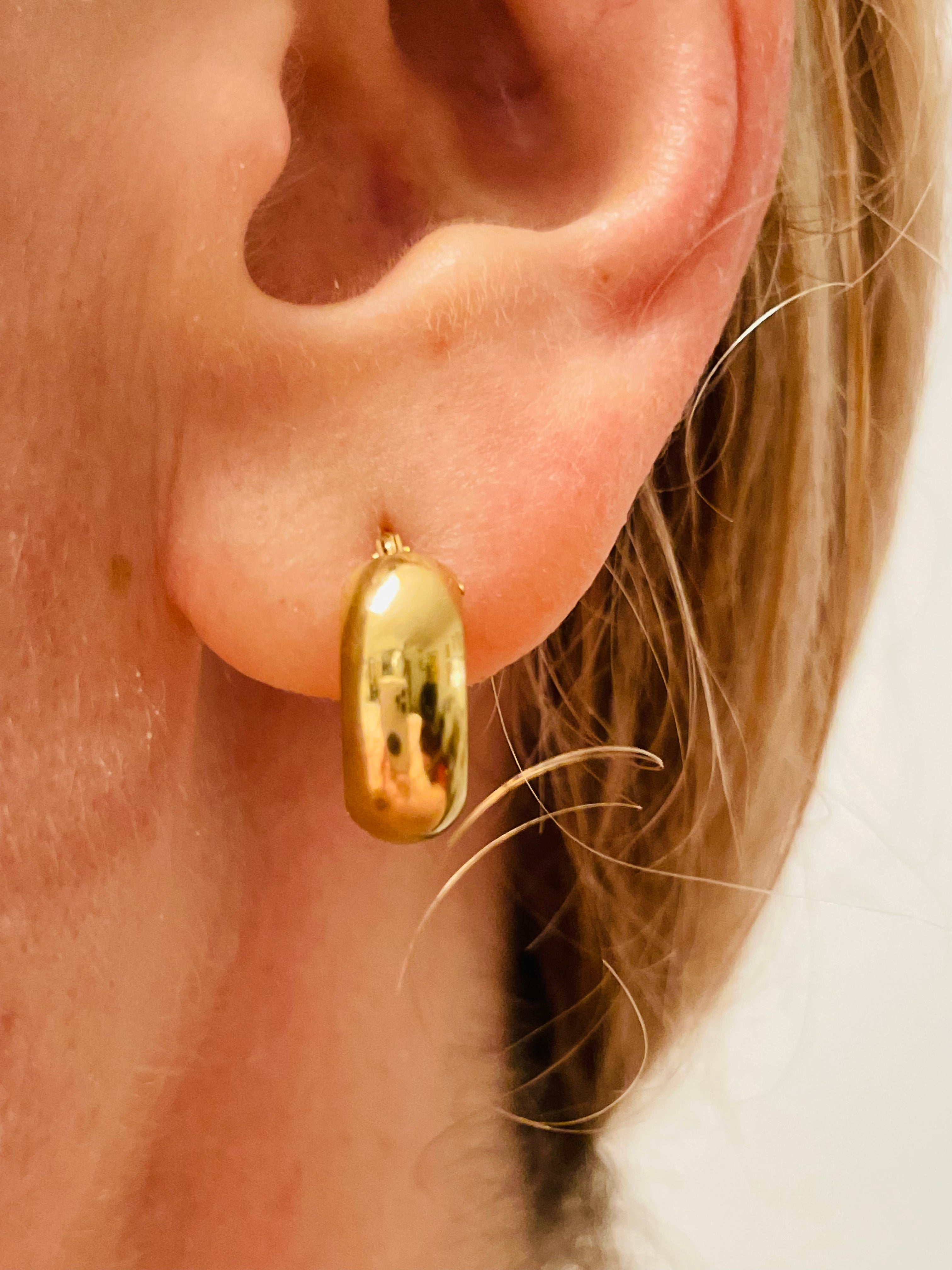 .75”  6mm Wide 14K Yellow Gold Rounded Flat Inside Hoop Earrings
