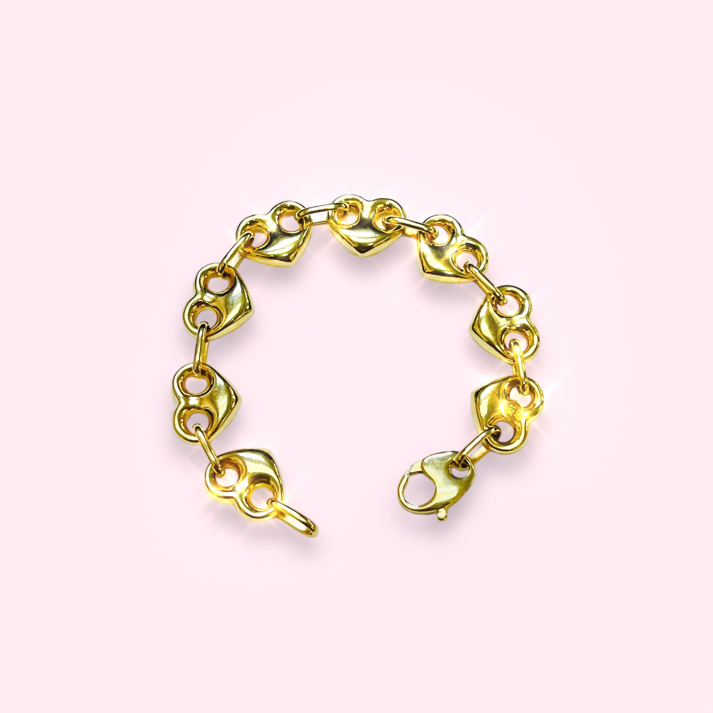 Solid 10K Yellow Gold Wide Heart Gucci Link Bracelet