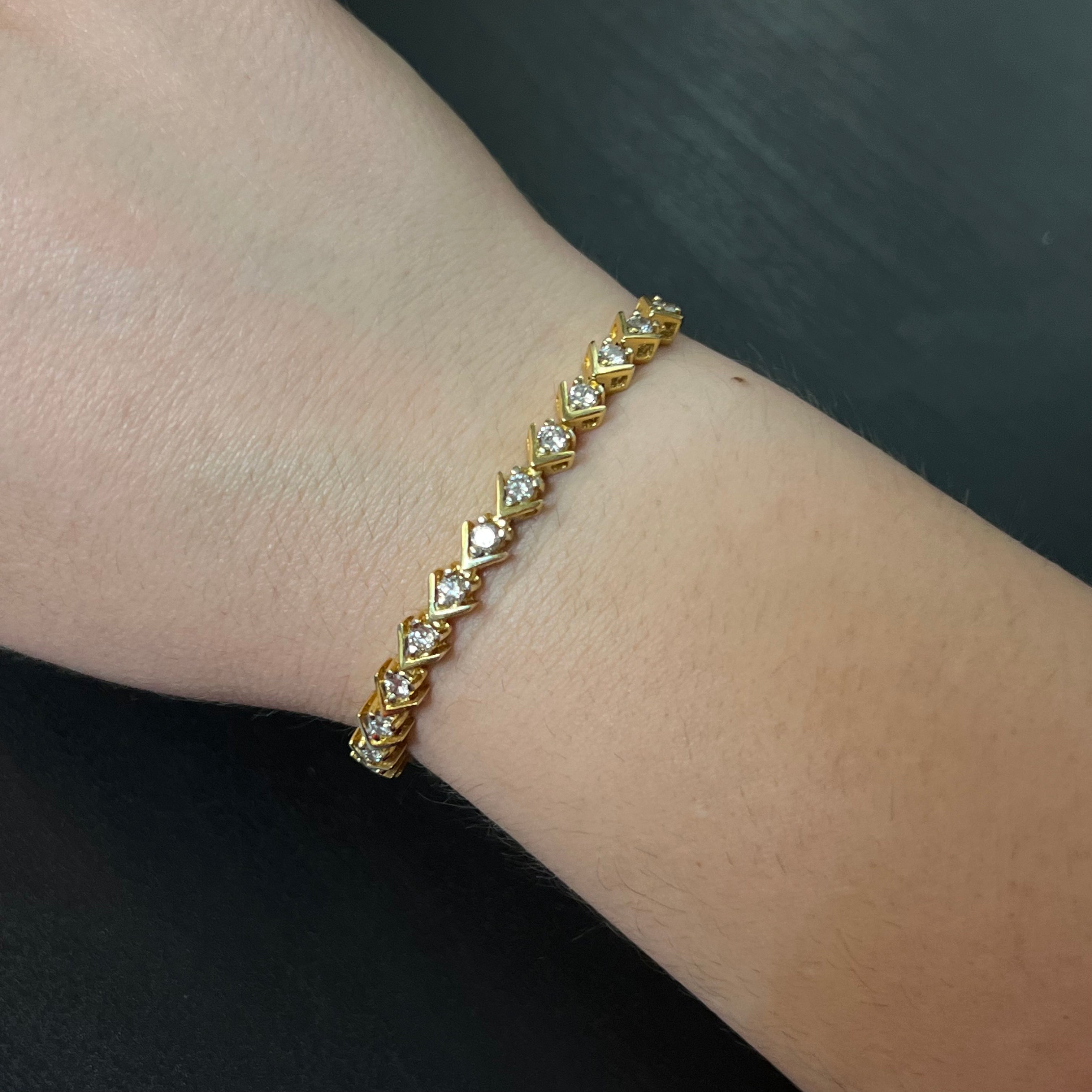 14K  Yellow Gold Adjustable Diamond Tennis Chain Bracelet