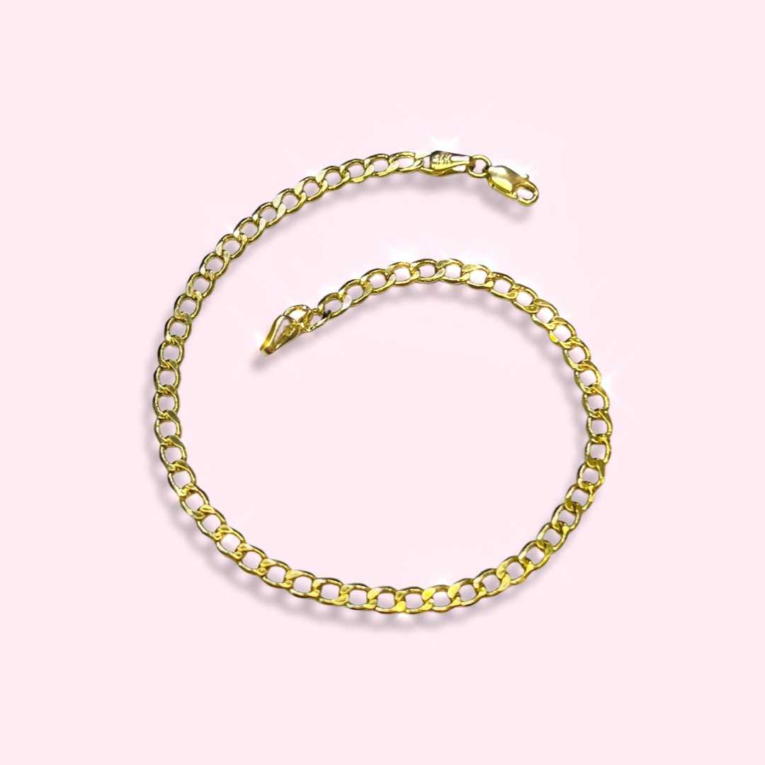 14K Yellow 5mm Gold Cuban Chain Anklet 10"