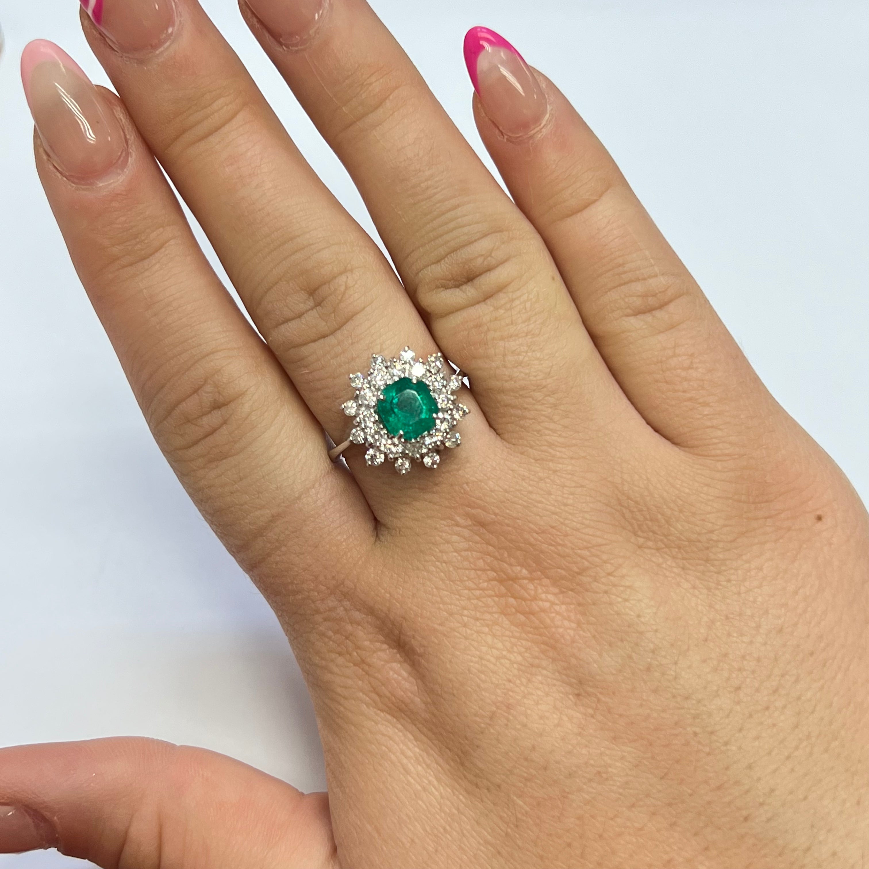 14K Yellow Gold Emerald and Diamond Halo Ring Size 9.5