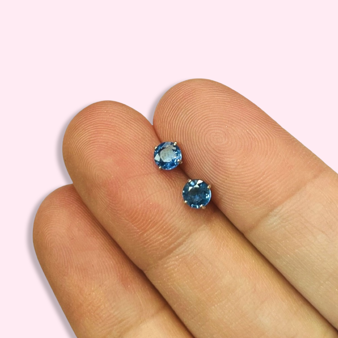 .90CTW 4mm Round Blue Sapphire 14K White Gold Stud Earrings