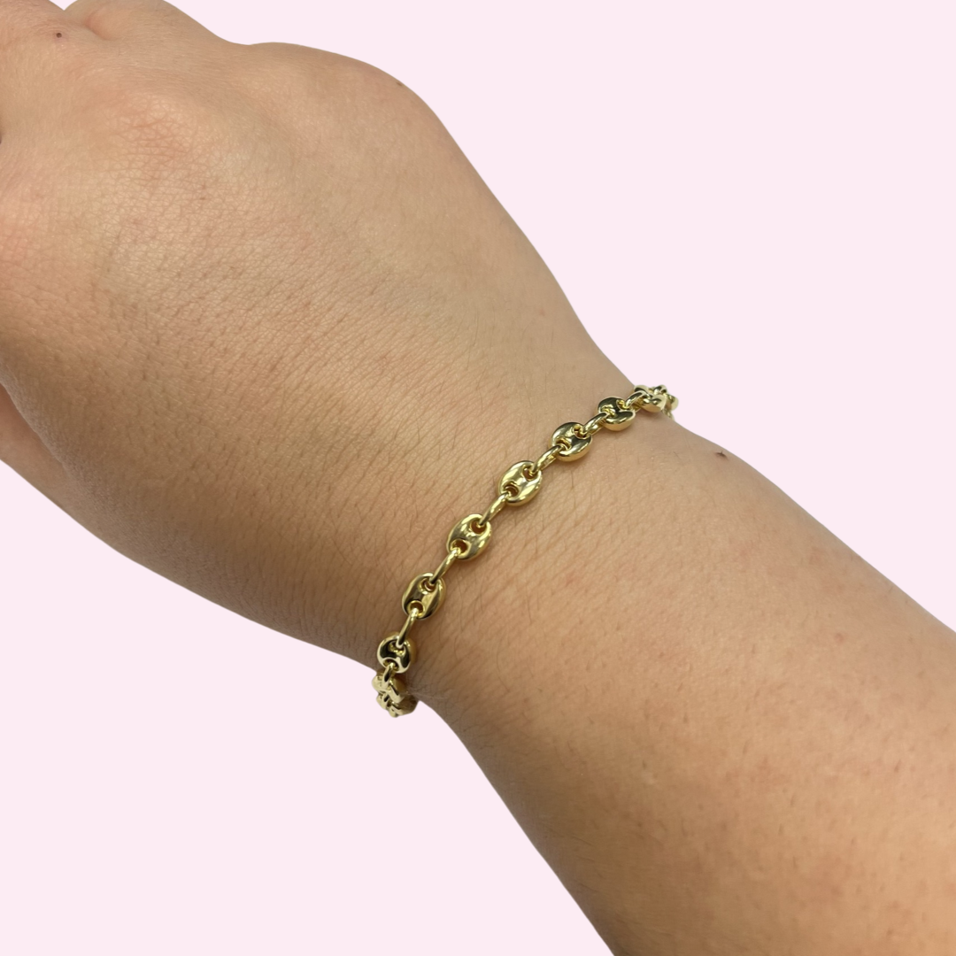 7.4" 6mm Solid 14K Yellow Gold Wide Gucci Link Bracelet