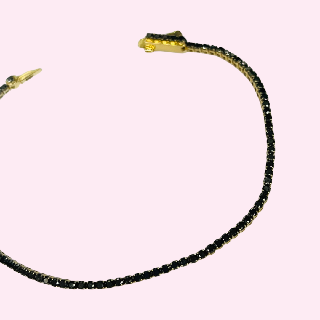 Stunning 14K Yellow Gold and Black Diamond Tennis Bracelet, 6.75"