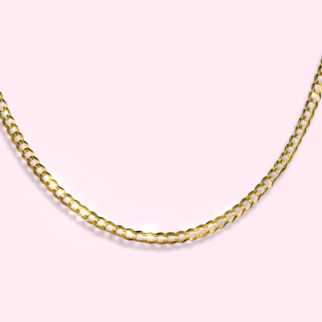 22” 3mmSolid 14K Yellow Gold Cuban Curb Link Necklace