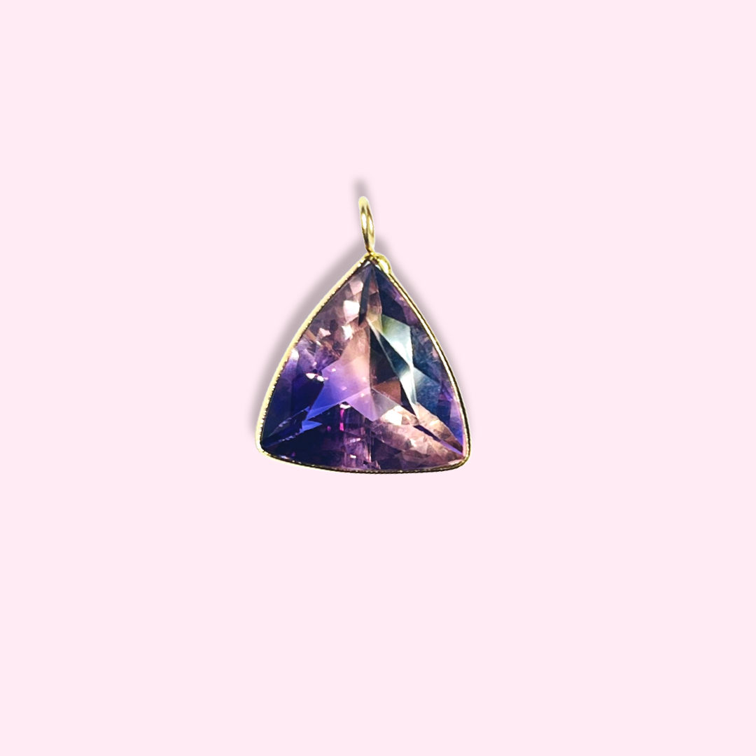 Large Triangular Ametrine 14K Yellow Gold Pendant Charm