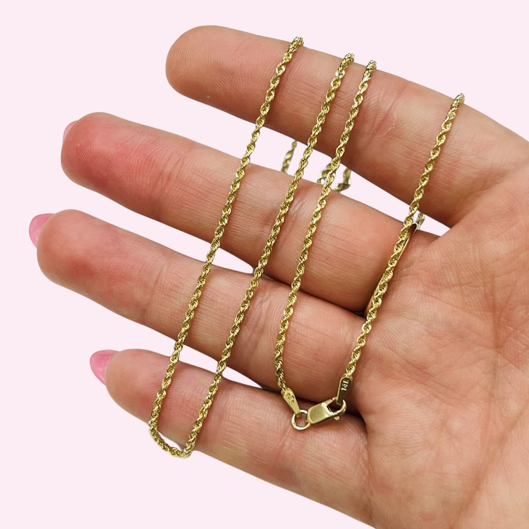 24” Solid 14K Yellow Gold Rope Chain Necklace