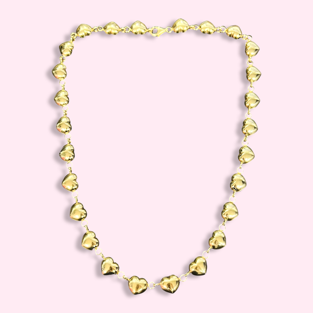 Gorgeous! 20” Puffy Heart Link 10K Yellow Gold Necklace 20"