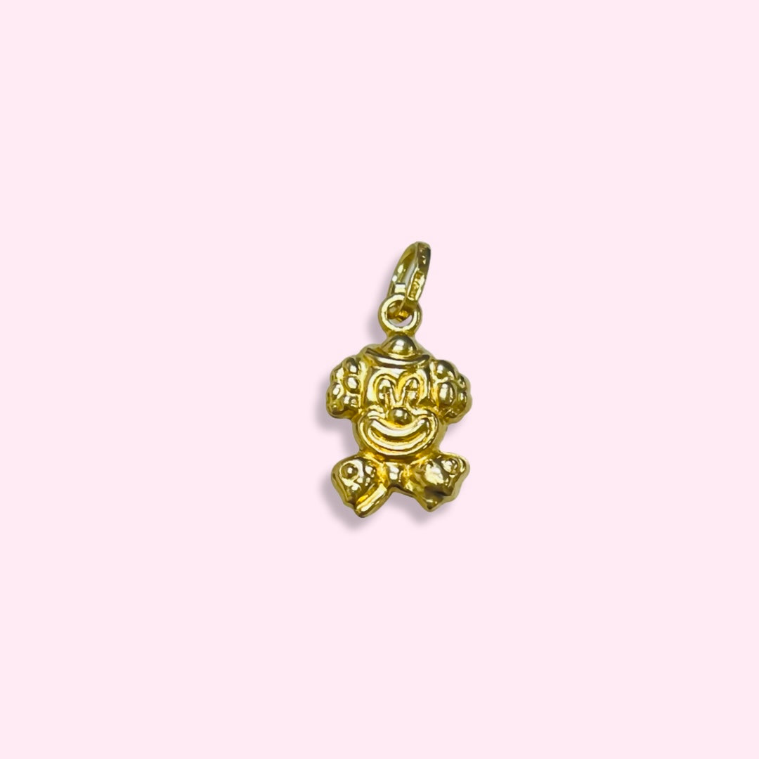 Cute! 14K Solid Yellow Gold Puffy Clown Pendant Charm 0.8"