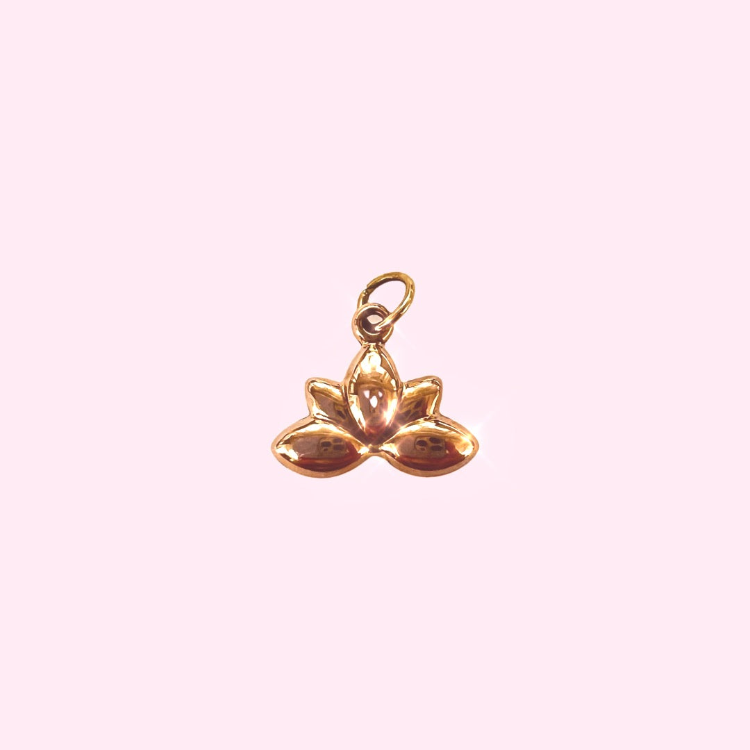 14K Rose Gold Lotus Flower Puffy Charm Pendant