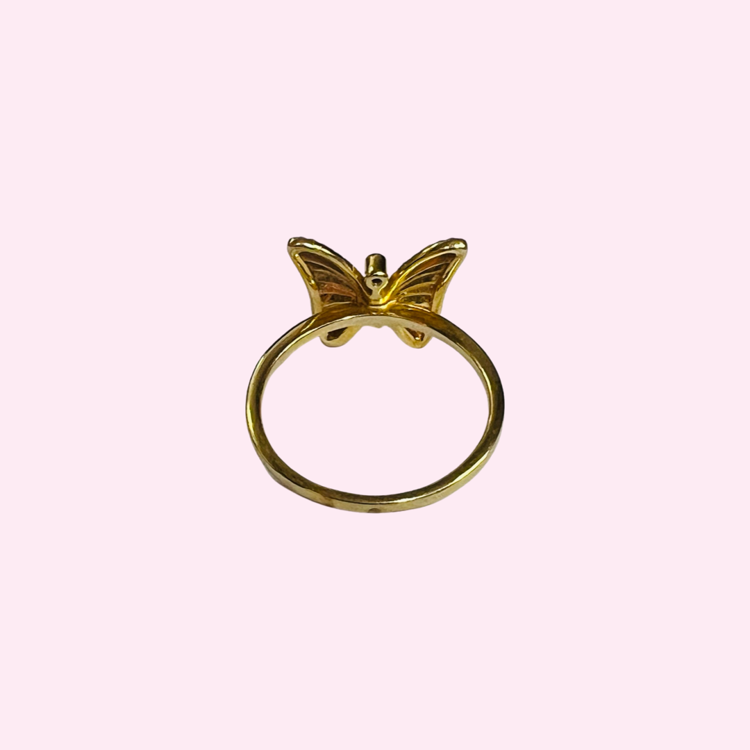 14K Yellow Gold and Diamond Pave Butterfly Ring, Size 8