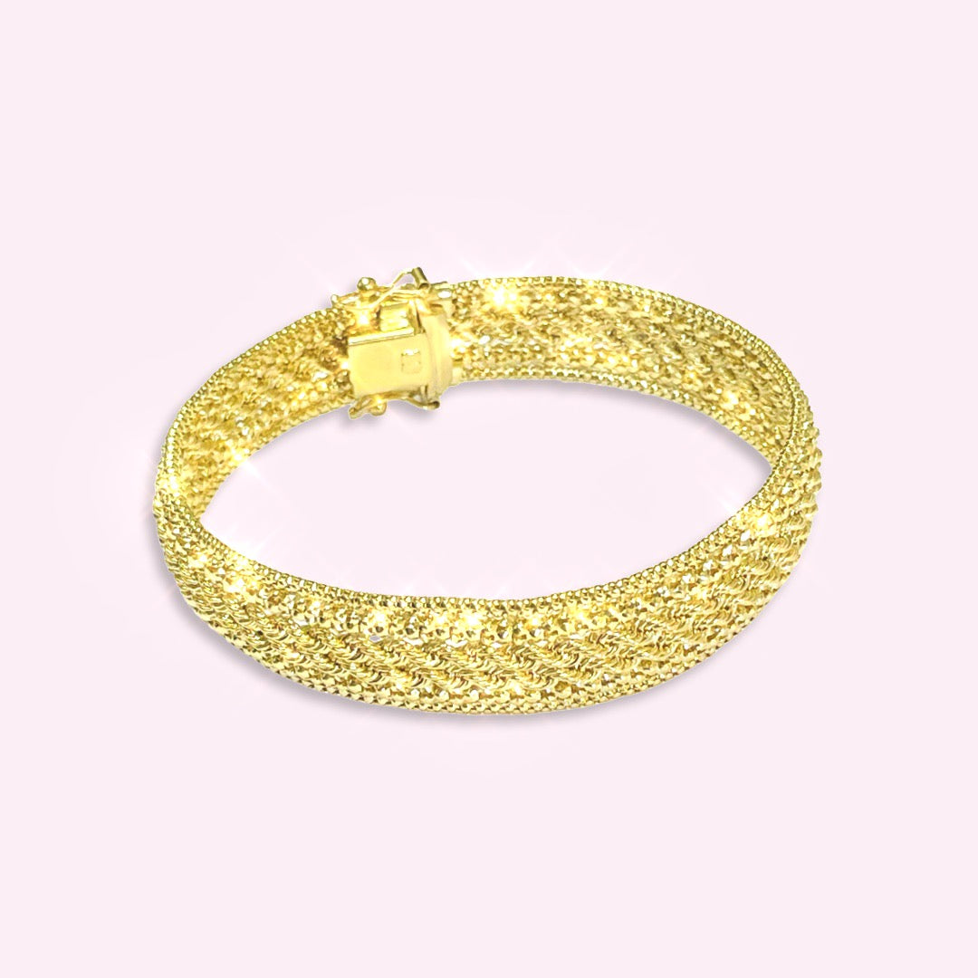 14K Yellow Gold Sparkly Rope Chain Bracelet 7.5” 13mm