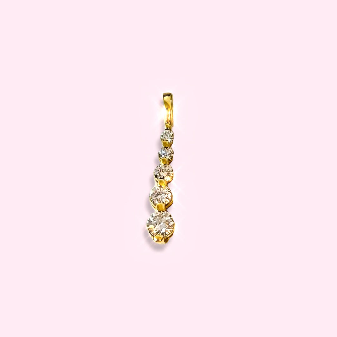 Graduated Natural Diamond Drop  Pendant in Solid 14K Yellow Gold