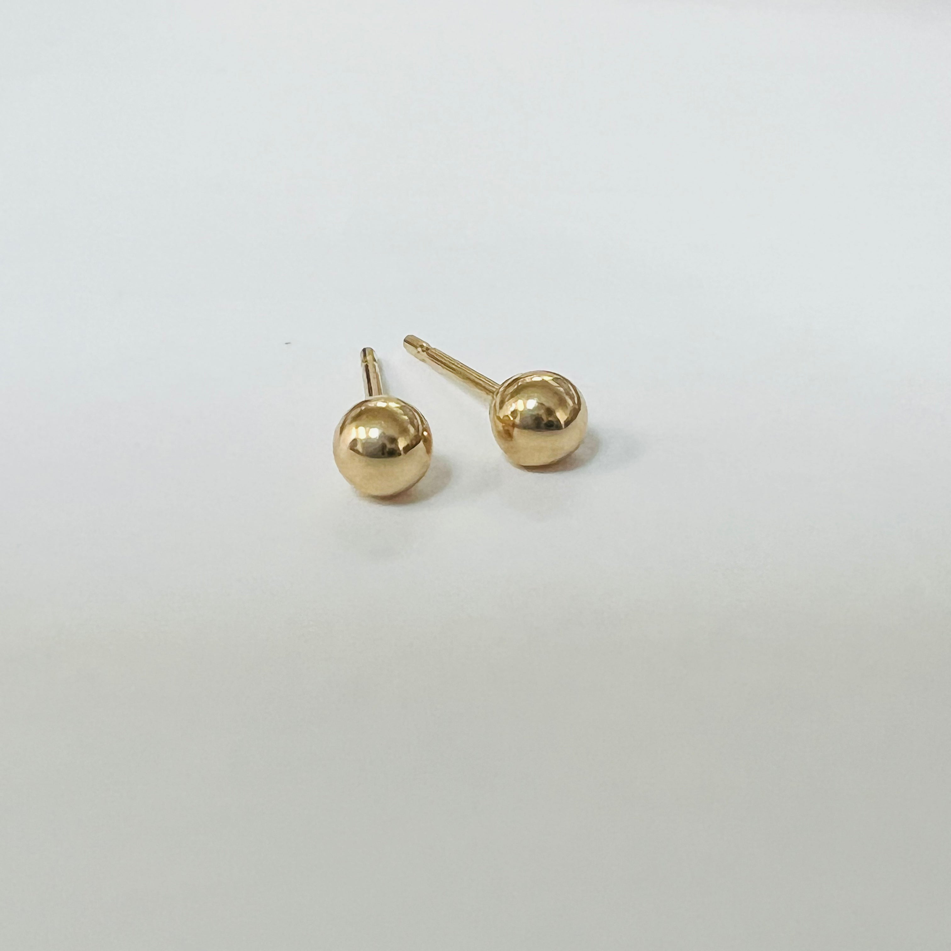 3mm 14K Yellow Gold Ball Sphere Earring Studs