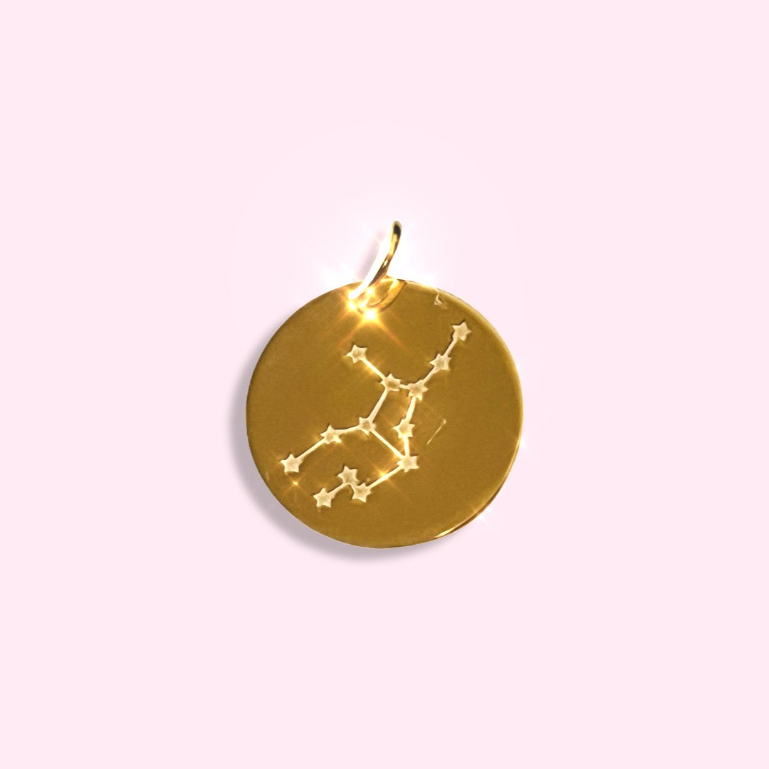 Circular Virgo Constellation Zodiac Pendant in Solid 14K Yellow Gold