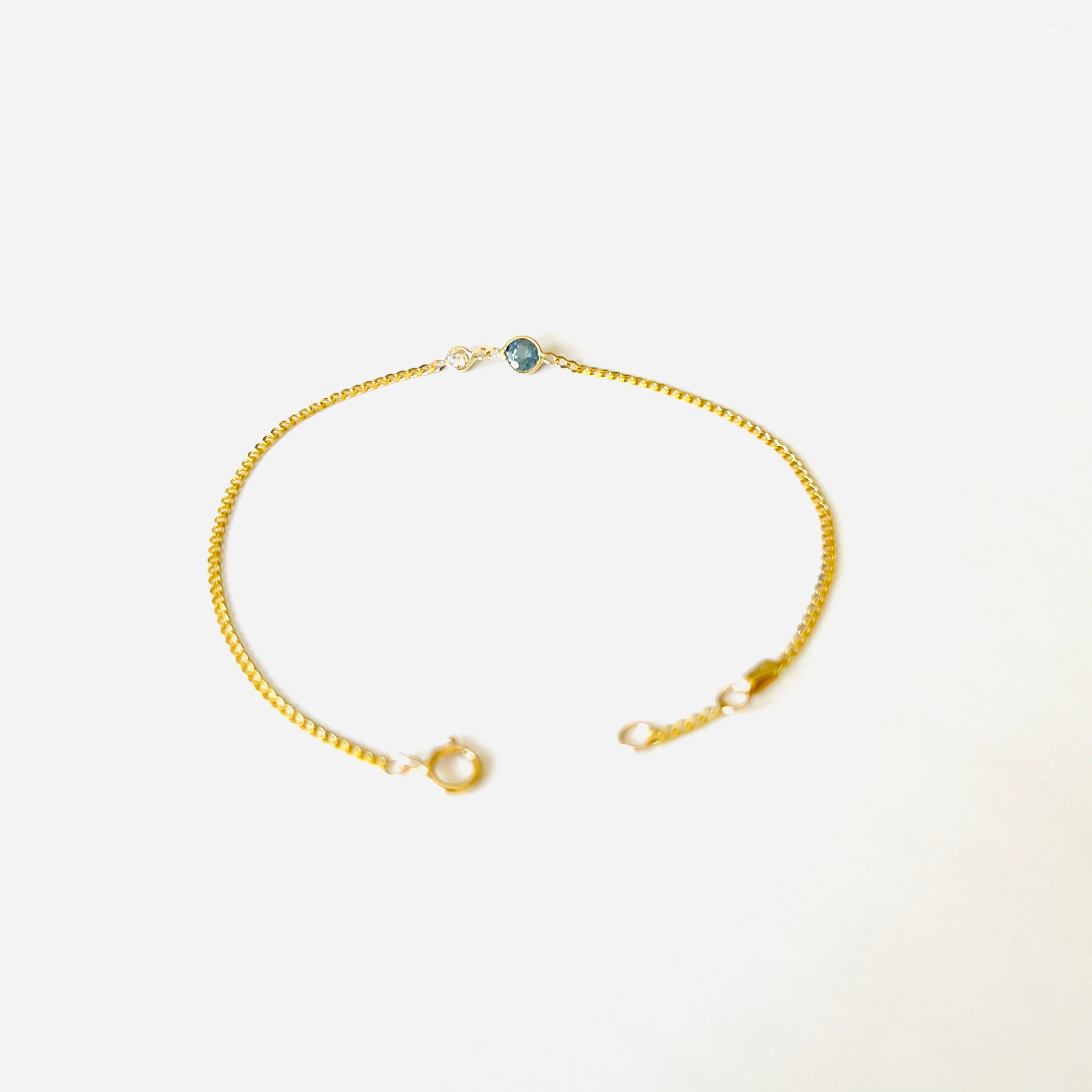 Sapphire And Diamond Bracelet in Solid 14k Yellow Gold 7"