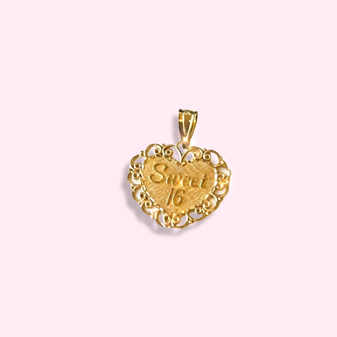 14K Yellow Gold Sweet 16 Heart Pendant Charm by Michael Anthony