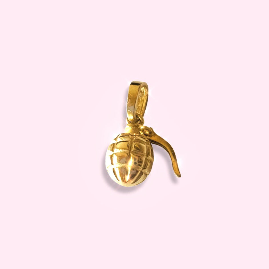 Dimensional Hand Grenade Pendant in Solid 14K Yellow Gold