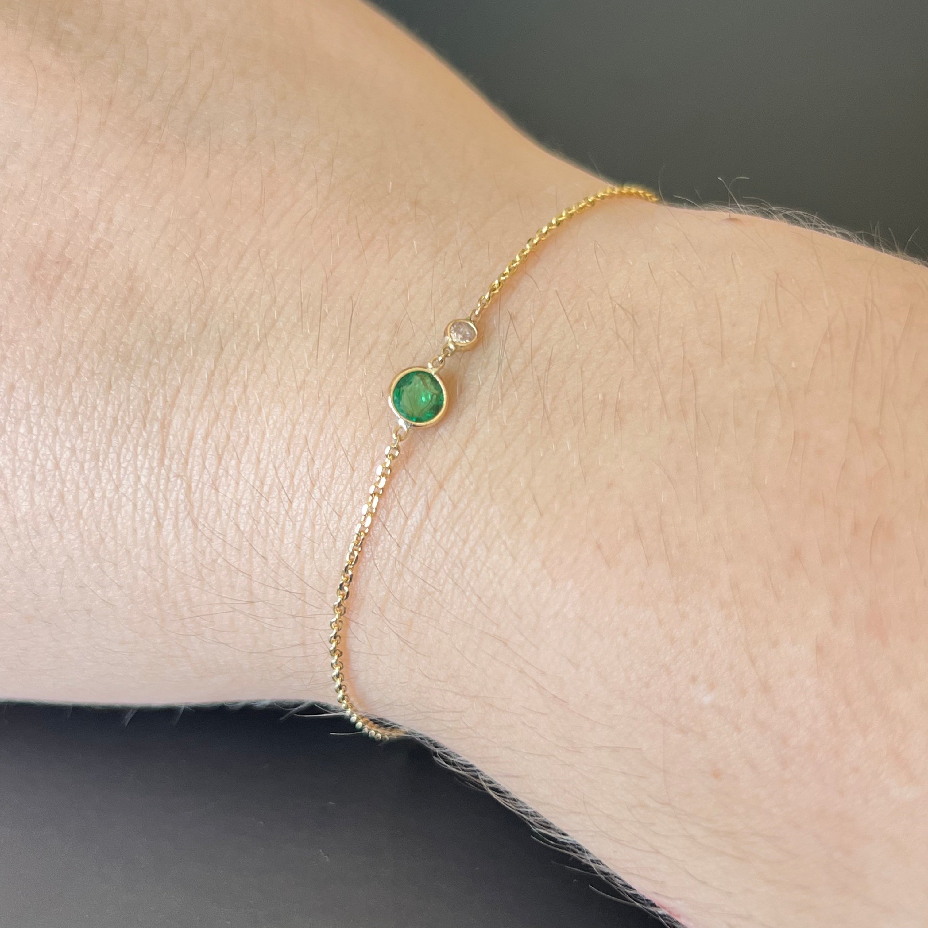 Emerald And Diamond Bracelet in Solid 14k Yellow Gold 6.25"