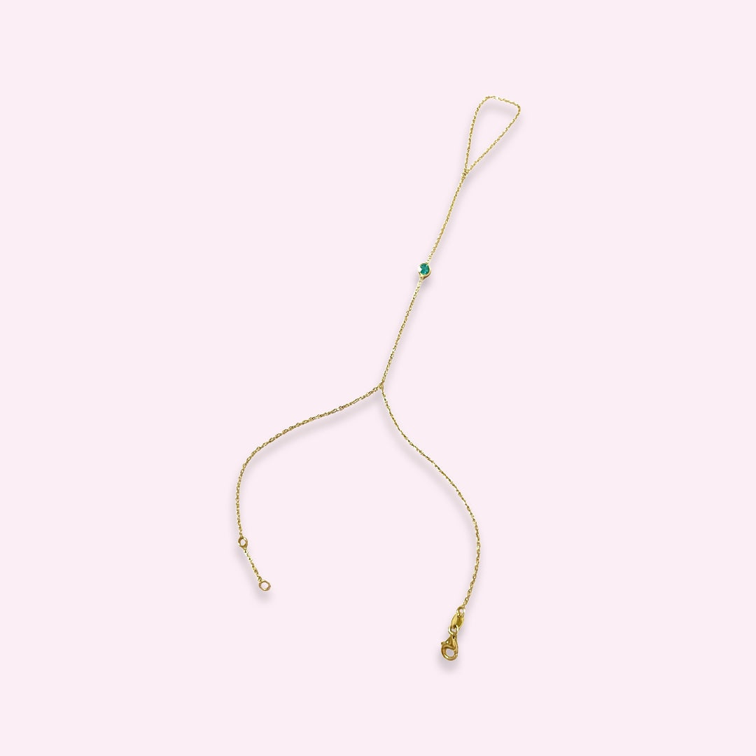 14K Yellow Gold Single Round Emerald Handchain