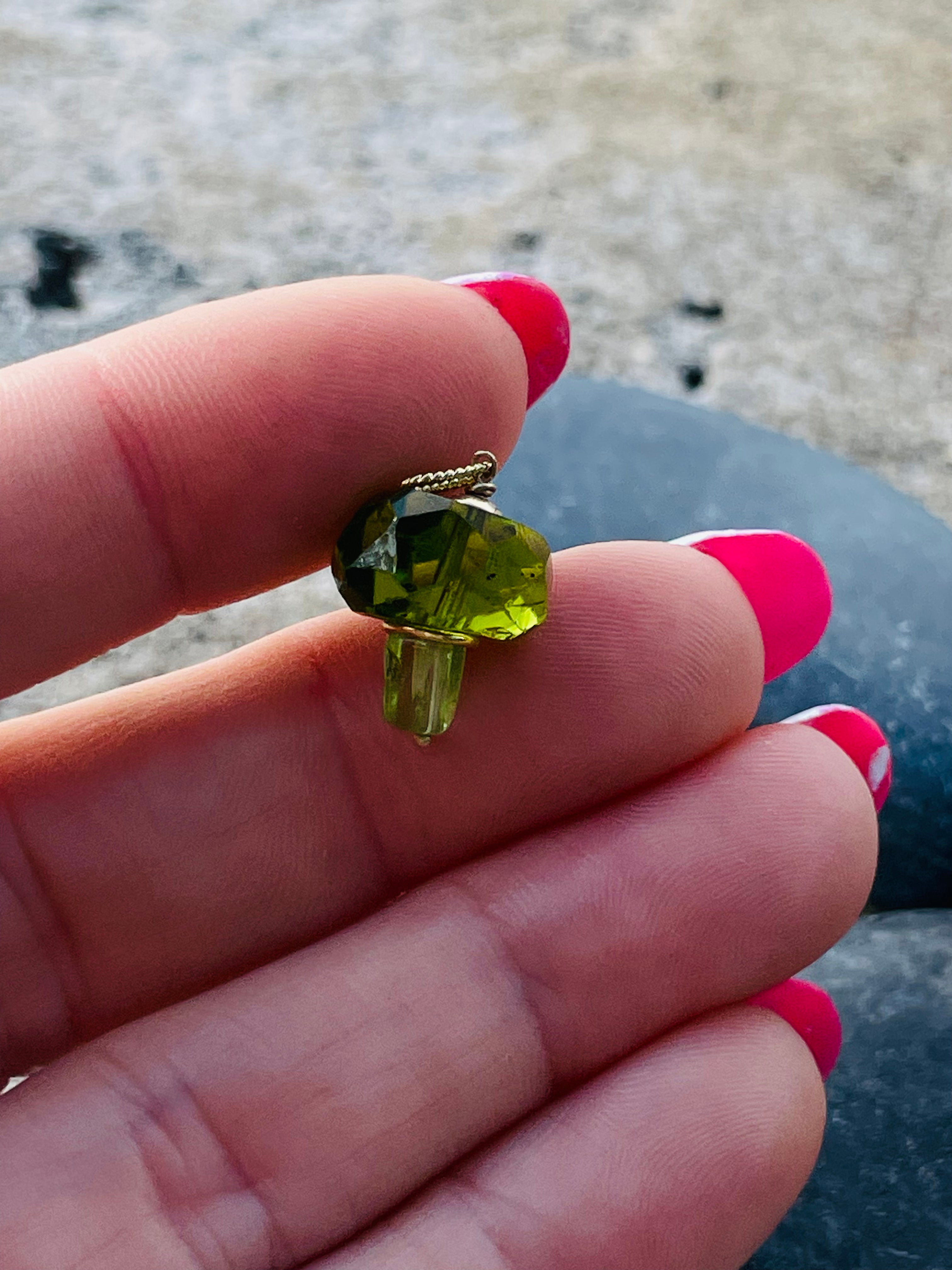 Brilliant Peridot Mushroom 14K Yellow Gold Pendant Charm